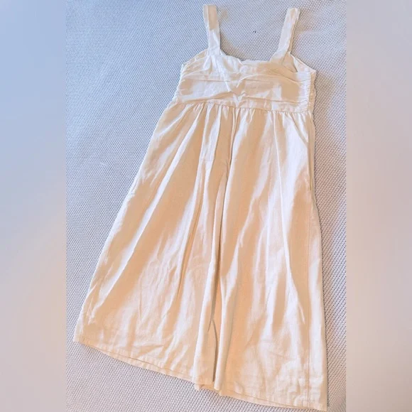 WHO WHAT WEAR Linen Cream Off-White Midi Dress w Tie Bow Chest - Picture 6 of 12